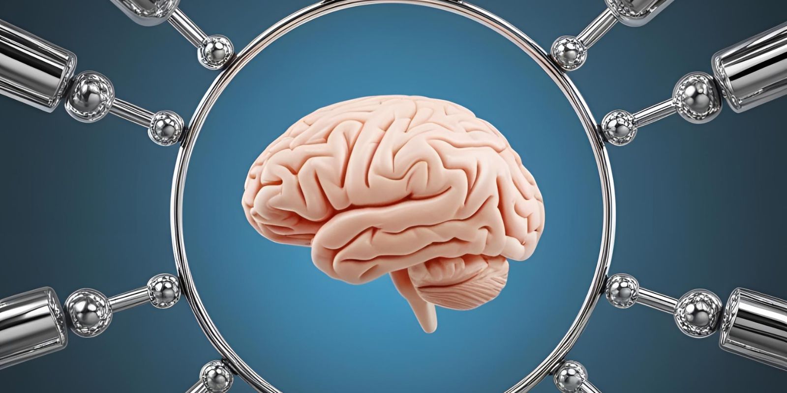 illustration of how TMS works by showing a brain surrounded by magnets